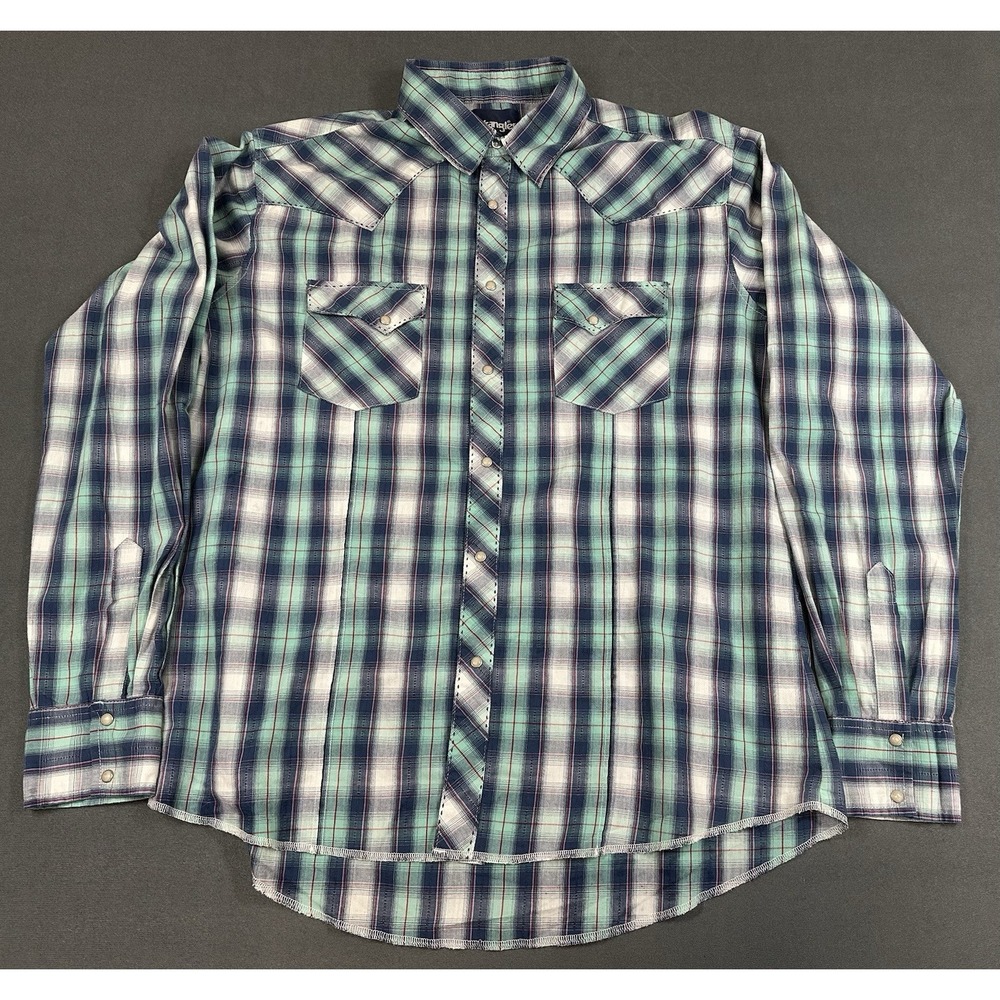 Wrangler Pearl Snap Western Shirt Mens Size XL Plaid Long Sleeve